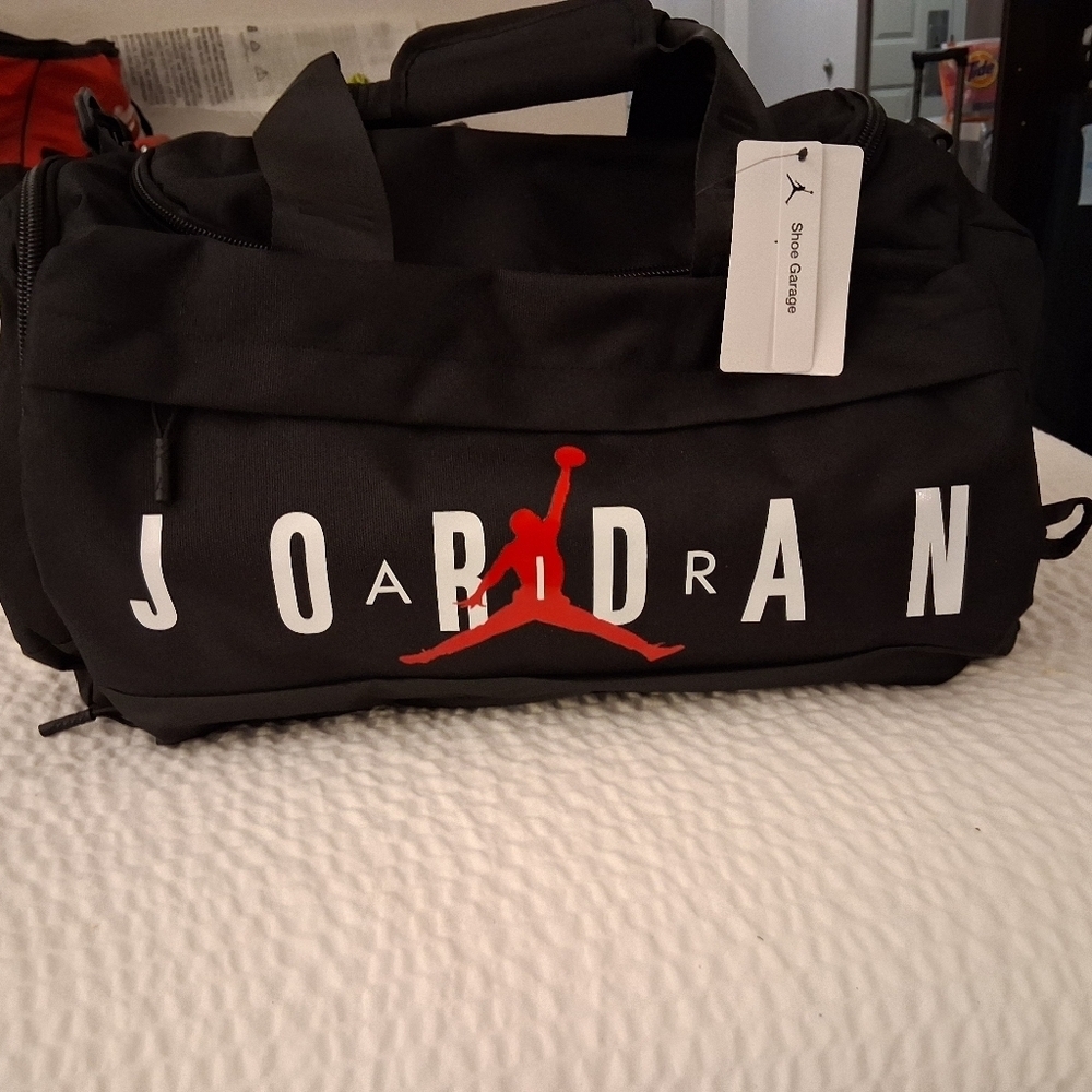 Jordan Black Duffel Bag with Red Logo